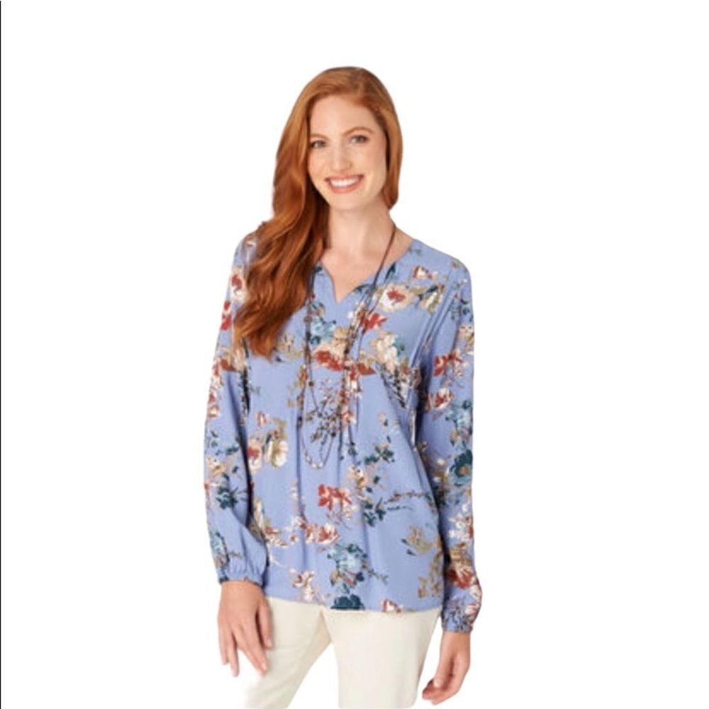Christopher & Banks Purple Floral Pintuck Flowy Blouse Top Small NWT